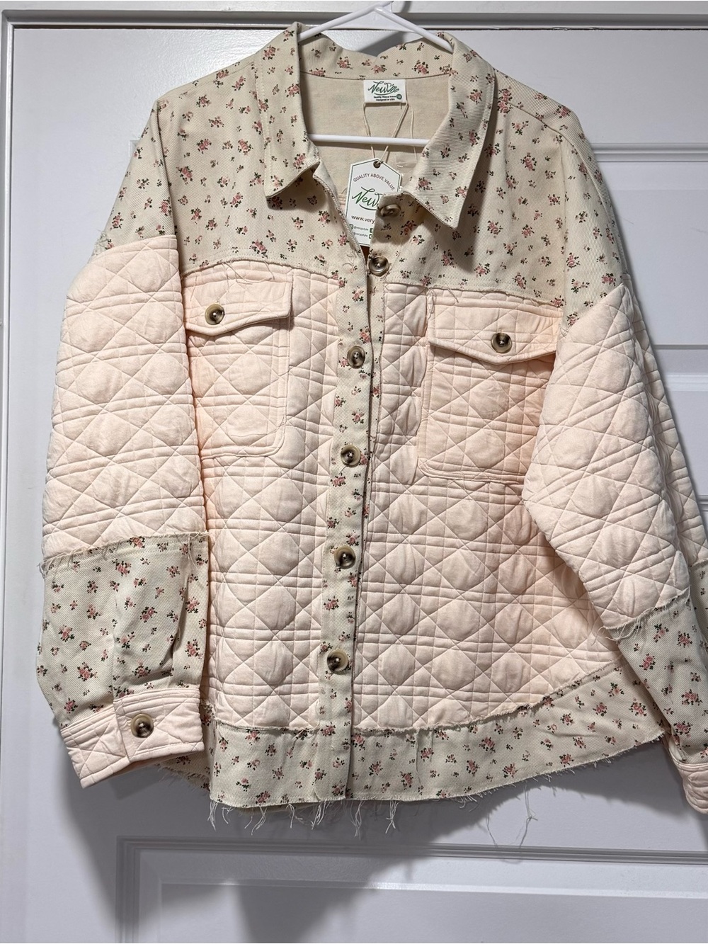 New In Quilted Floral-Trim Puffer Jacket in Blush - Picture 2 of 14